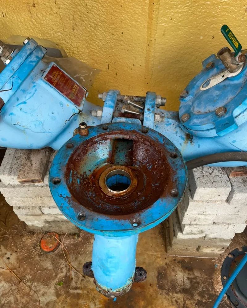 Backflow assembly opened up for repair with cover removed